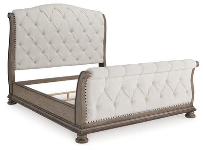 Ardenfield King Upholstered Sleigh Bed, Dresser, Mirror and Nightstand