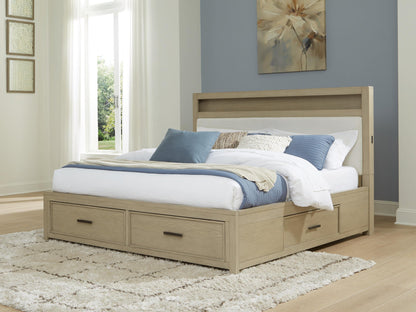 Calmoro California King Bookcase Bed with Mirrored Dresser and Nightstand