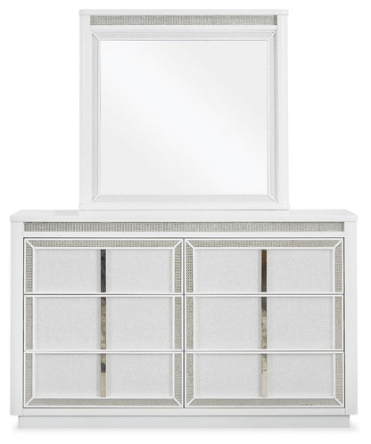 Chalanna King Upholstered Storage Bed, Dresser, Mirror and Nightstand