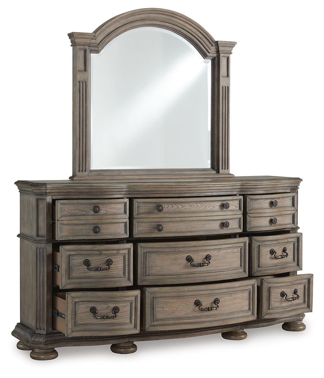 Ardenfield California King Upholstered Sleigh Bed, Dresser, Mirror and Nightstand