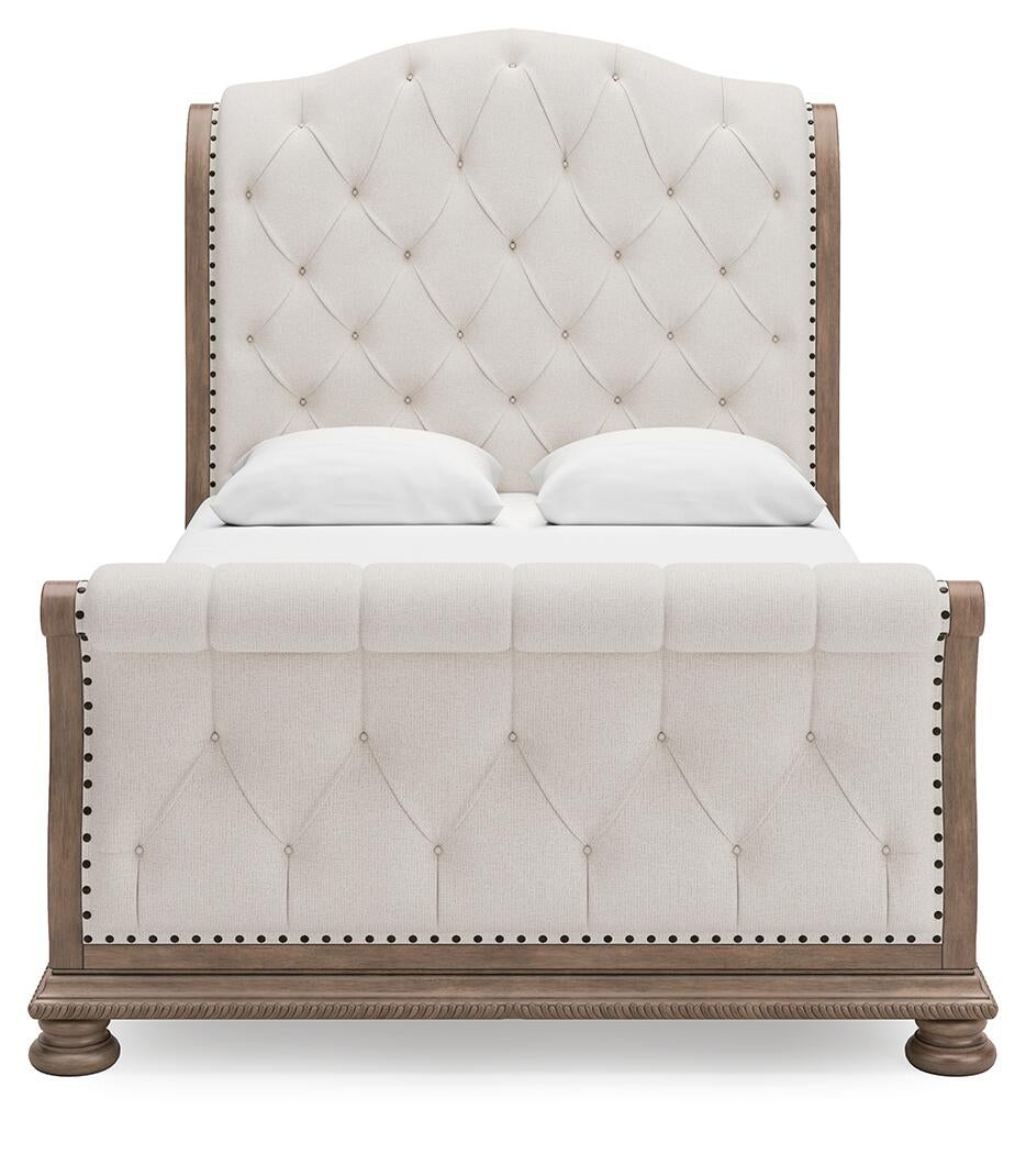 Ardenfield Queen Upholstered Sleigh Bed, Dresser, Mirror, Chest and Nightstand