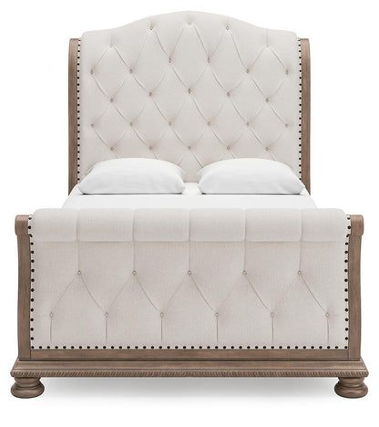 Ardenfield Queen Upholstered Sleigh Bed, Dresser, Mirror and Nightstand
