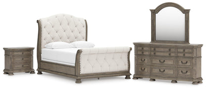 Ardenfield Queen Upholstered Sleigh Bed, Dresser, Mirror and Nightstand