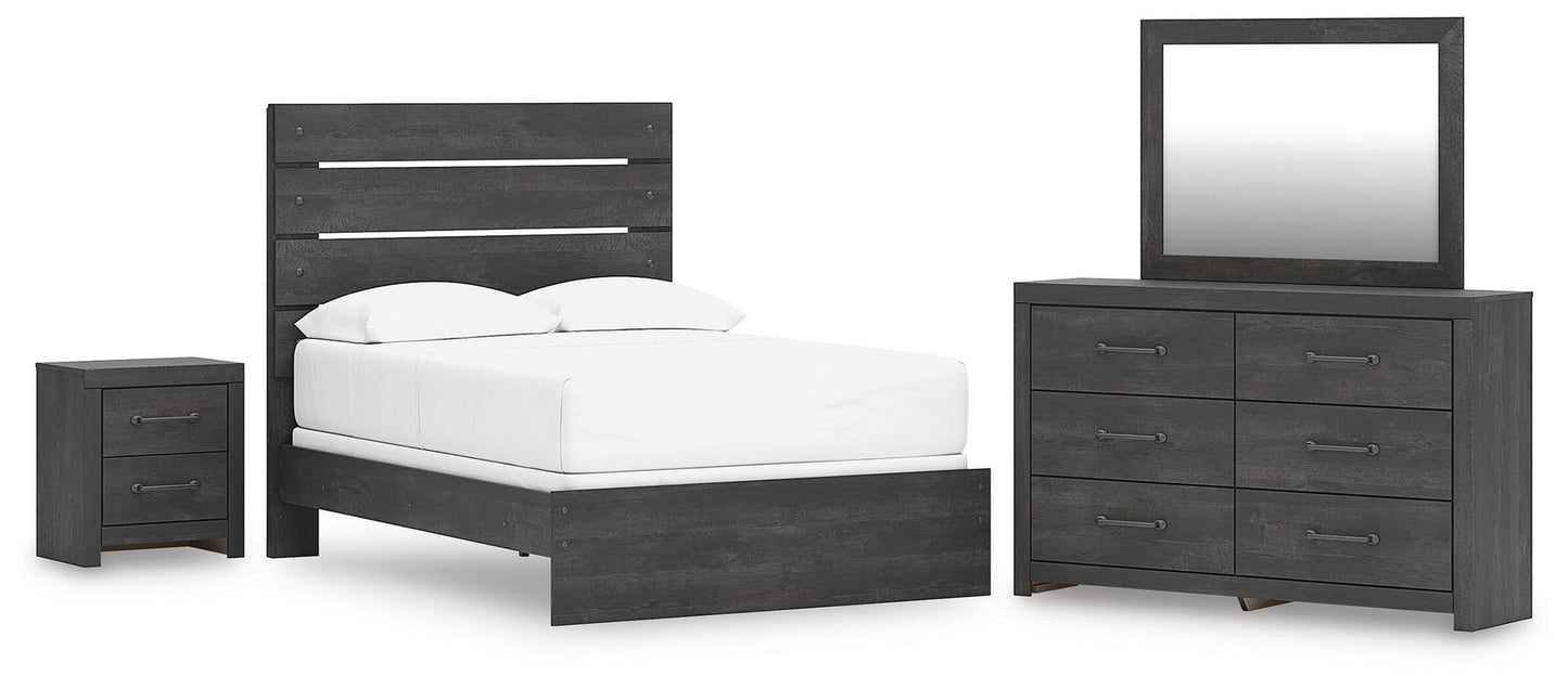 Delmorta Full Panel Bed, Dresser, Mirror and Nightstand