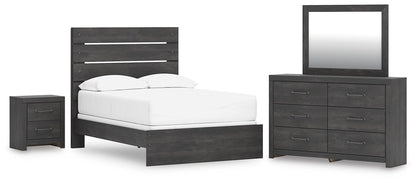 Delmorta Full Panel Bed, Dresser, Mirror and Nightstand