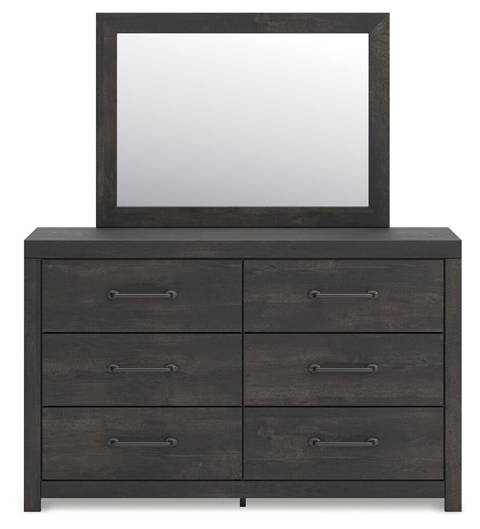 Delmorta Twin Panel Bed with Storage, Dresser and Mirror