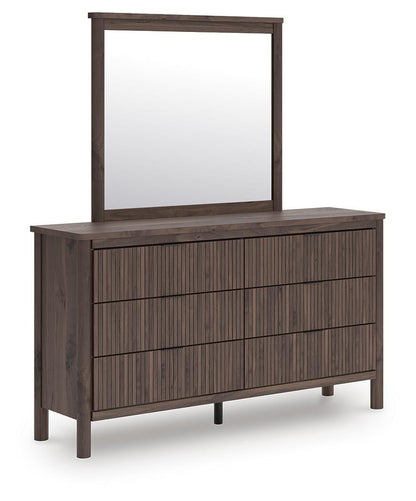 Cadmori Twin Upholstered Panel Platform Bed, Dresser, Mirror, Chest and Nightstand