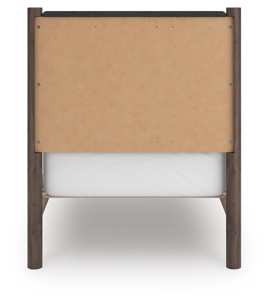 Cadmori Twin Upholstered Panel Platform Bed, Dresser, Mirror, Chest and Nightstand