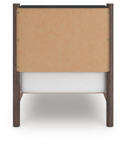 Cadmori Twin Upholstered Panel Platform Bed, Dresser, Mirror and Nightstand