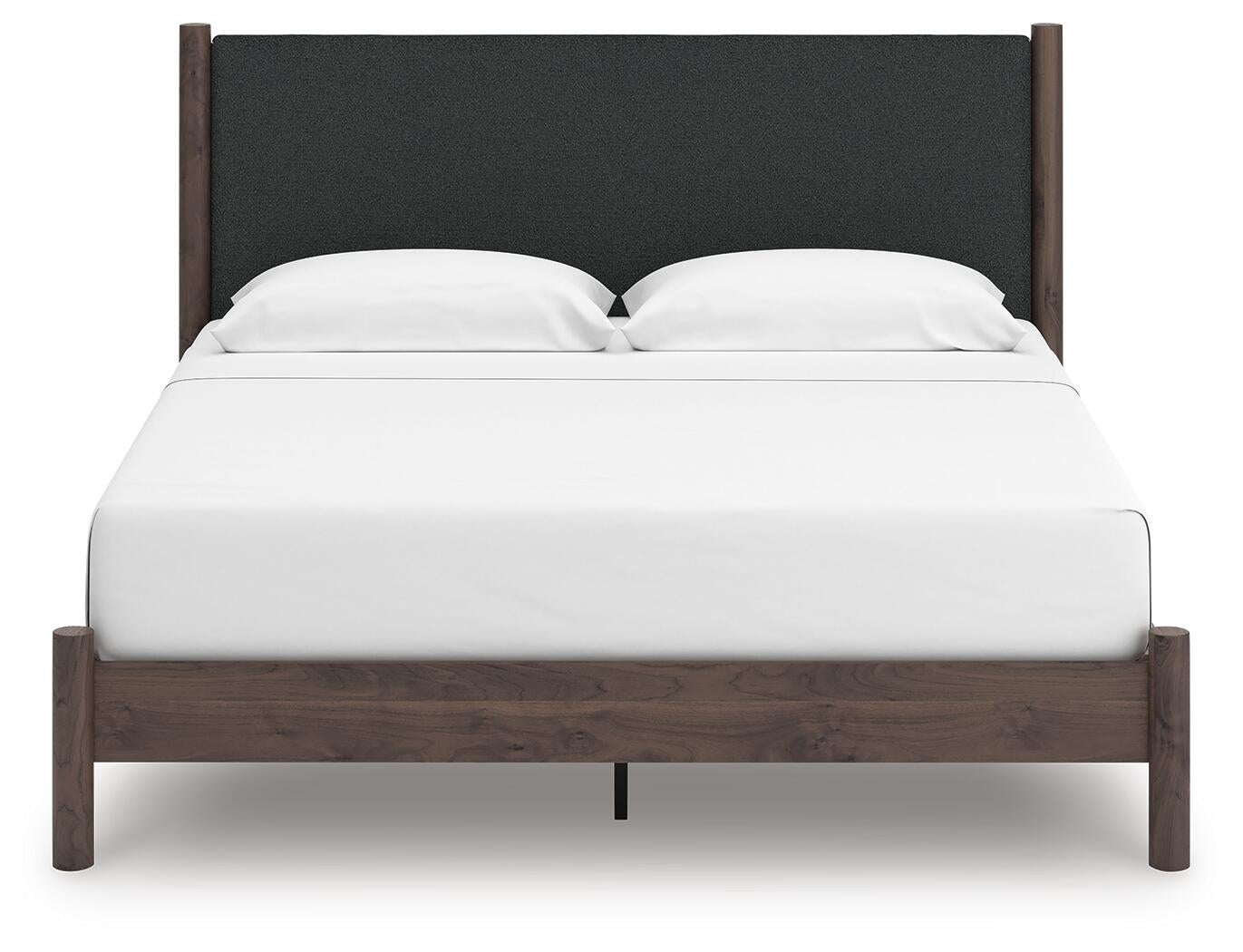Cadmori King Upholstered Panel Platform Bed, Dresser, Mirror, Chest and Nightstand