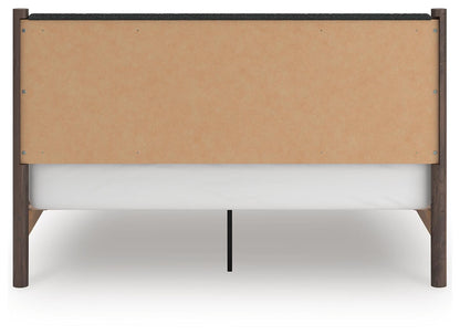 Cadmori King Upholstered Panel Platform Bed, Dresser and Mirror