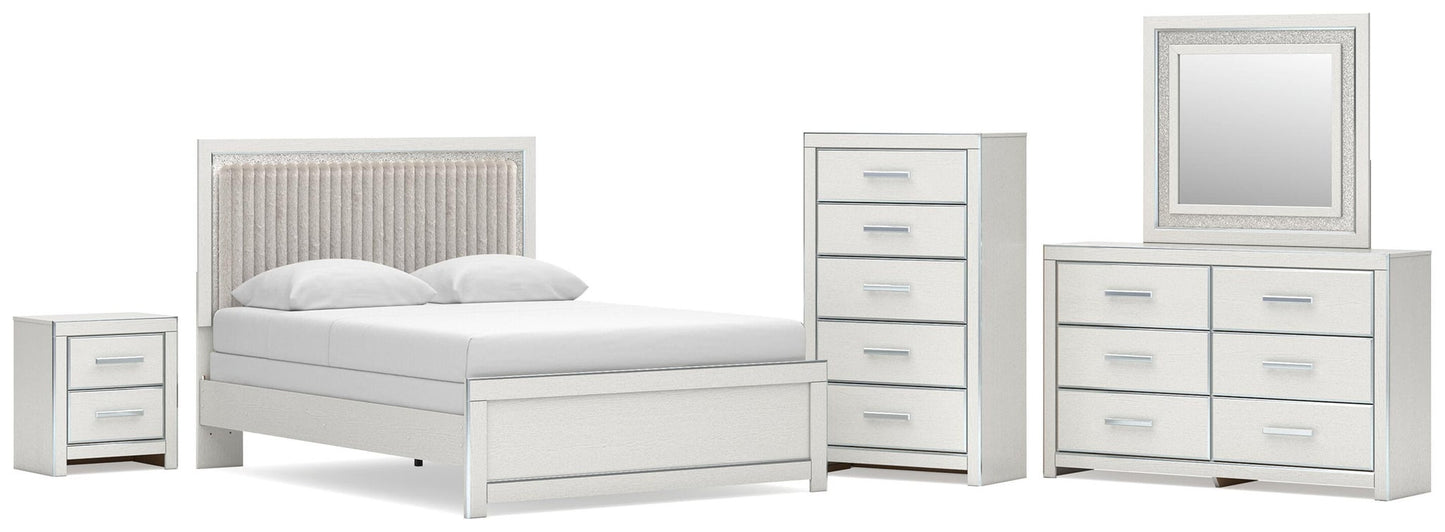 Birmonton Queen Upholstered Panel Bed, Dresser, Mirror, Chest and Nightstand