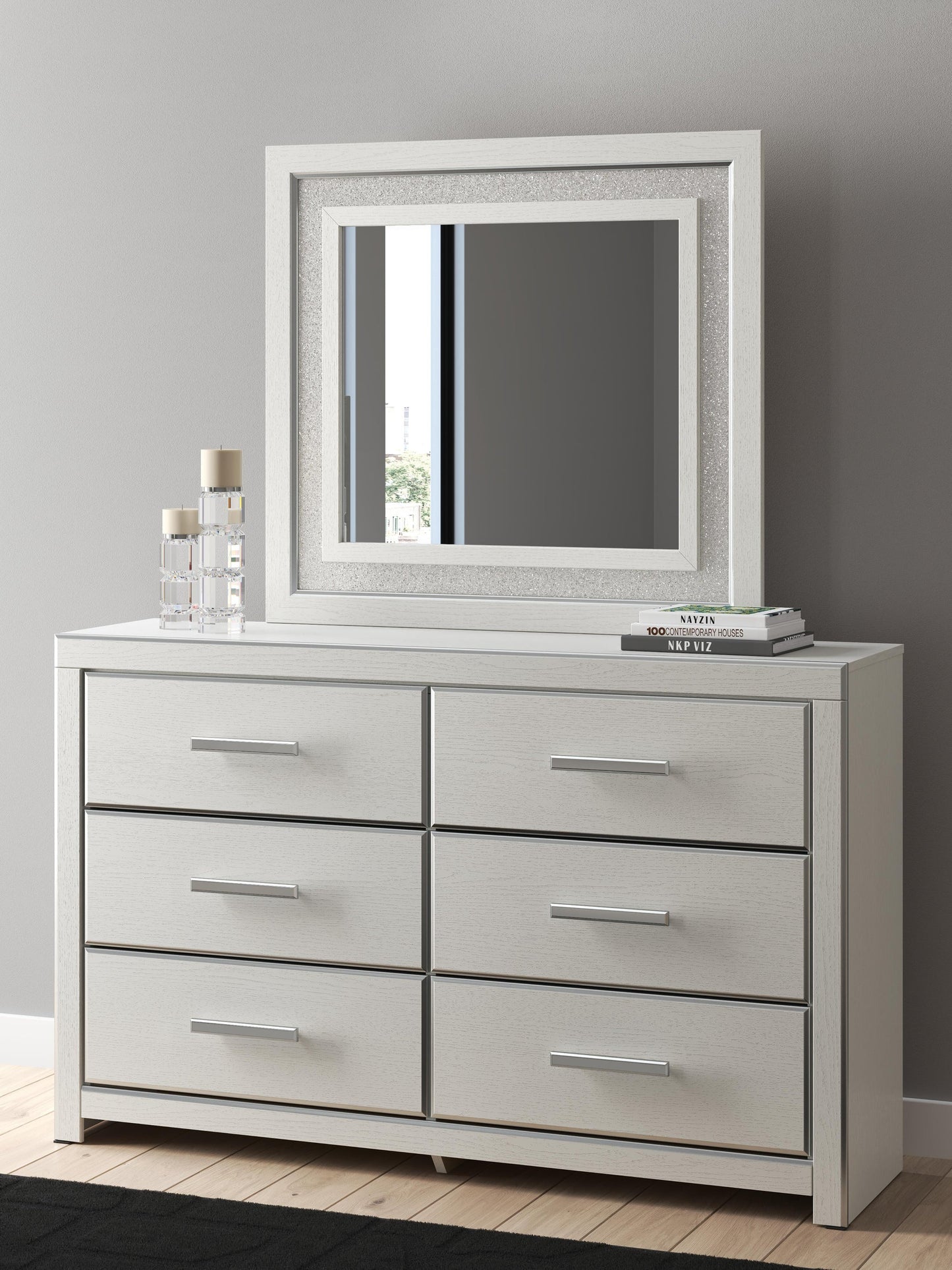 Birmonton Queen Upholstered Panel Platform Storage Bed, Dresser, Mirror and Nightstand