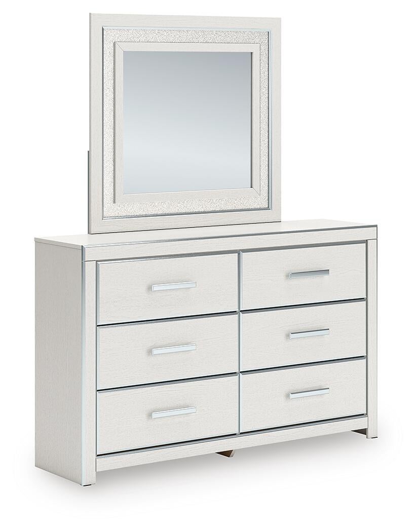 Birmonton Queen Upholstered Panel Platform Storage Bed, Dresser and Mirror