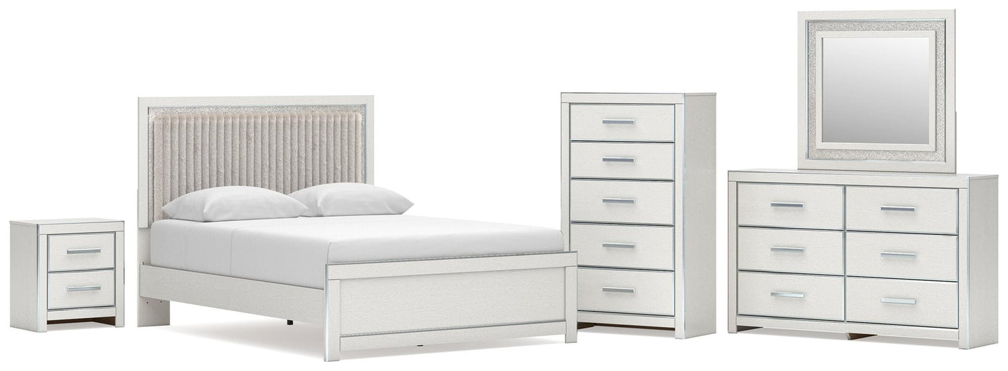 Birmonton Queen Upholstered Panel Platform Bed, Dresser, Mirror, Chest and Nightstand