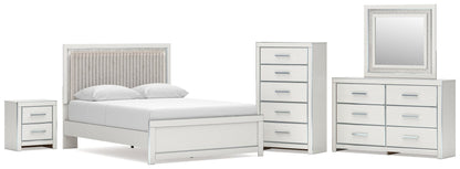 Birmonton Queen Upholstered Panel Platform Bed, Dresser, Mirror, Chest and Nightstand