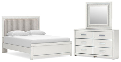 Birmonton Queen Upholstered Panel Platform Bed, Dresser and Mirror