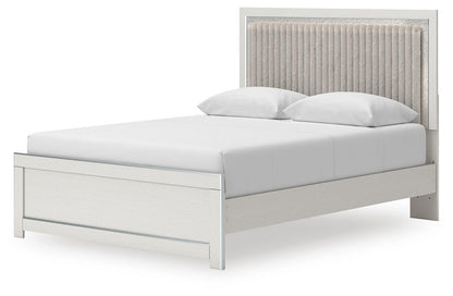 Birmonton Queen Upholstered Panel Platform Bed, Dresser and Mirror