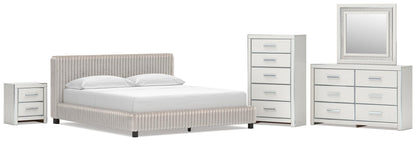 Birmonton California King Upholstered Bed, Dresser, Mirror, Chest and Nightstand