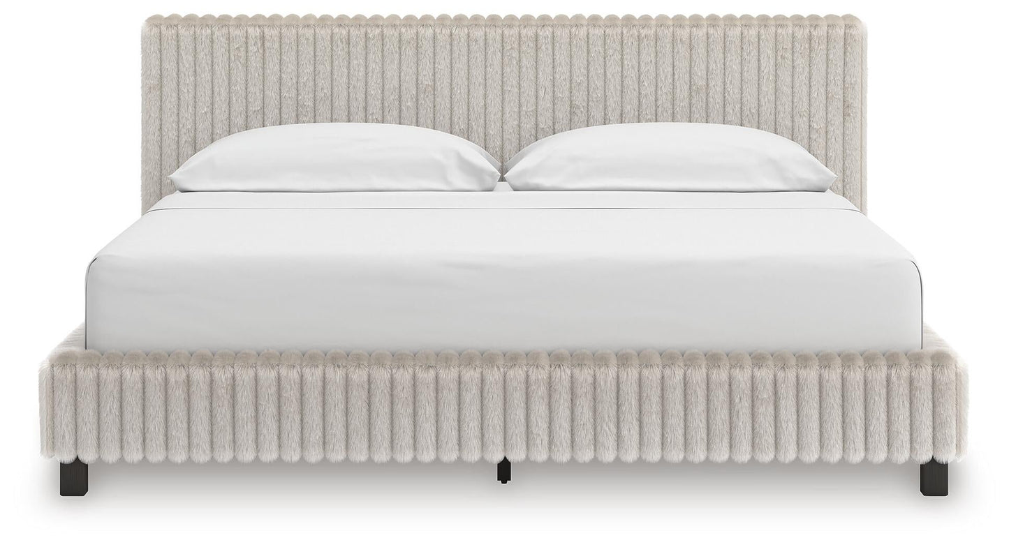 Birmonton California King Upholstered Bed, Dresser, Mirror, Chest and Nightstand