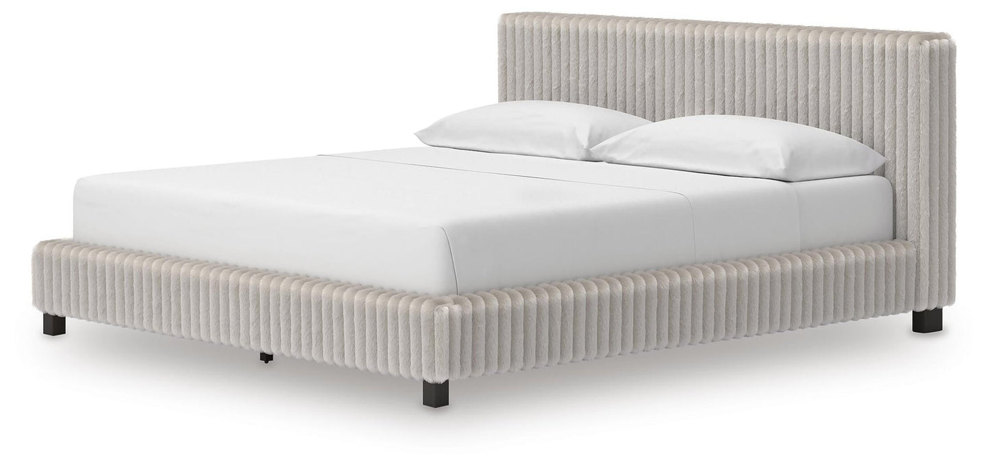 Birmonton California King Upholstered Bed, Dresser, Mirror, Chest and Nightstand