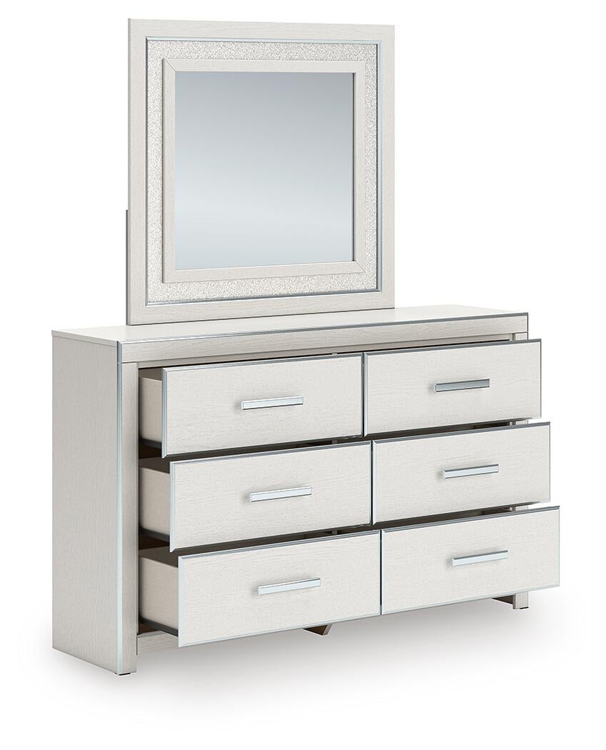 Birmonton King Upholstered Bed, Dresser, Mirror, Chest and Nightstand
