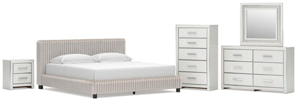 Birmonton King Upholstered Bed, Dresser, Mirror, Chest and Nightstand