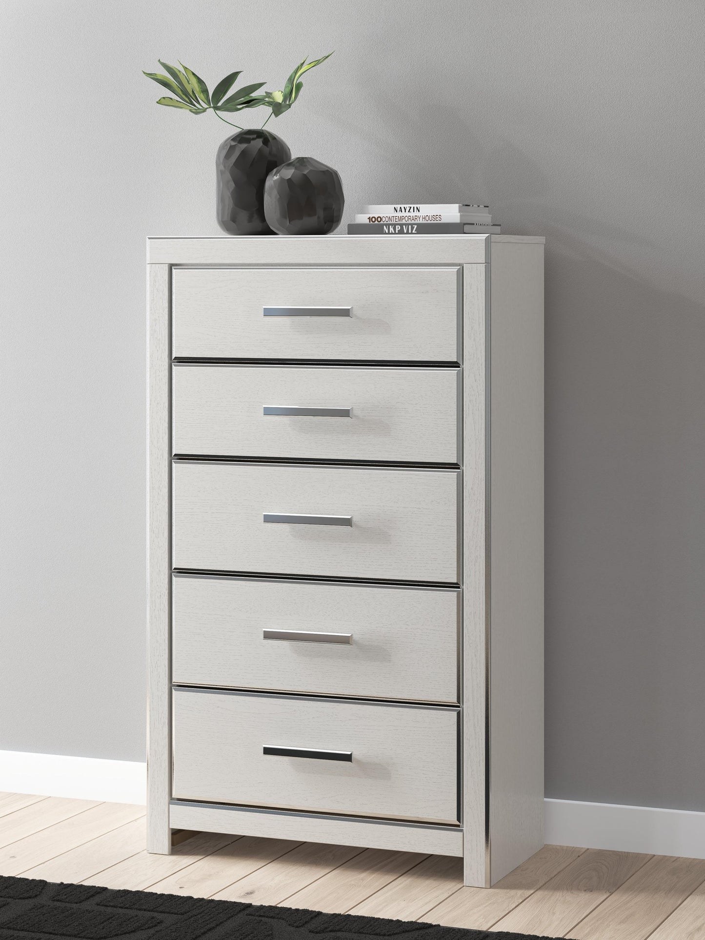 Birmonton King Upholstered Bed, Dresser, Mirror, Chest and Nightstand