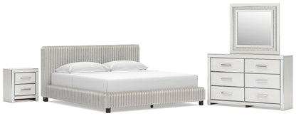 Birmonton King Upholstered Bed, Dresser, Mirror and Nightstand