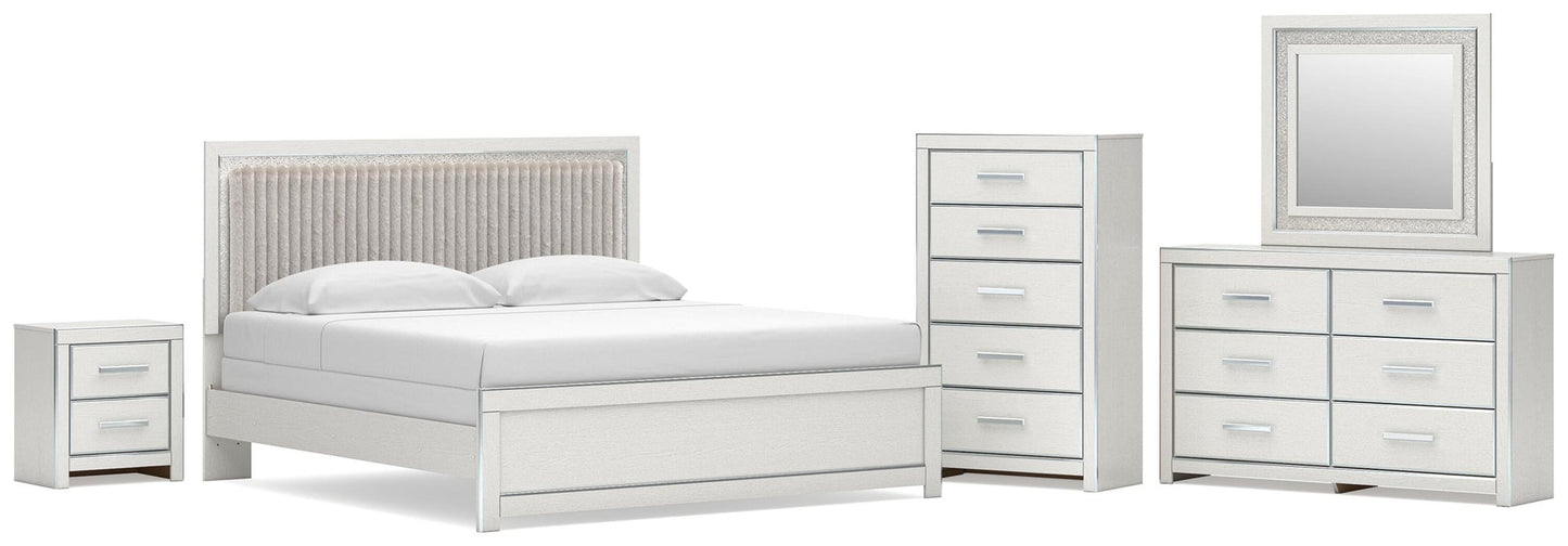 Birmonton King Upholstered Panel Bed, Dresser, Mirror, Chest and Nightstand