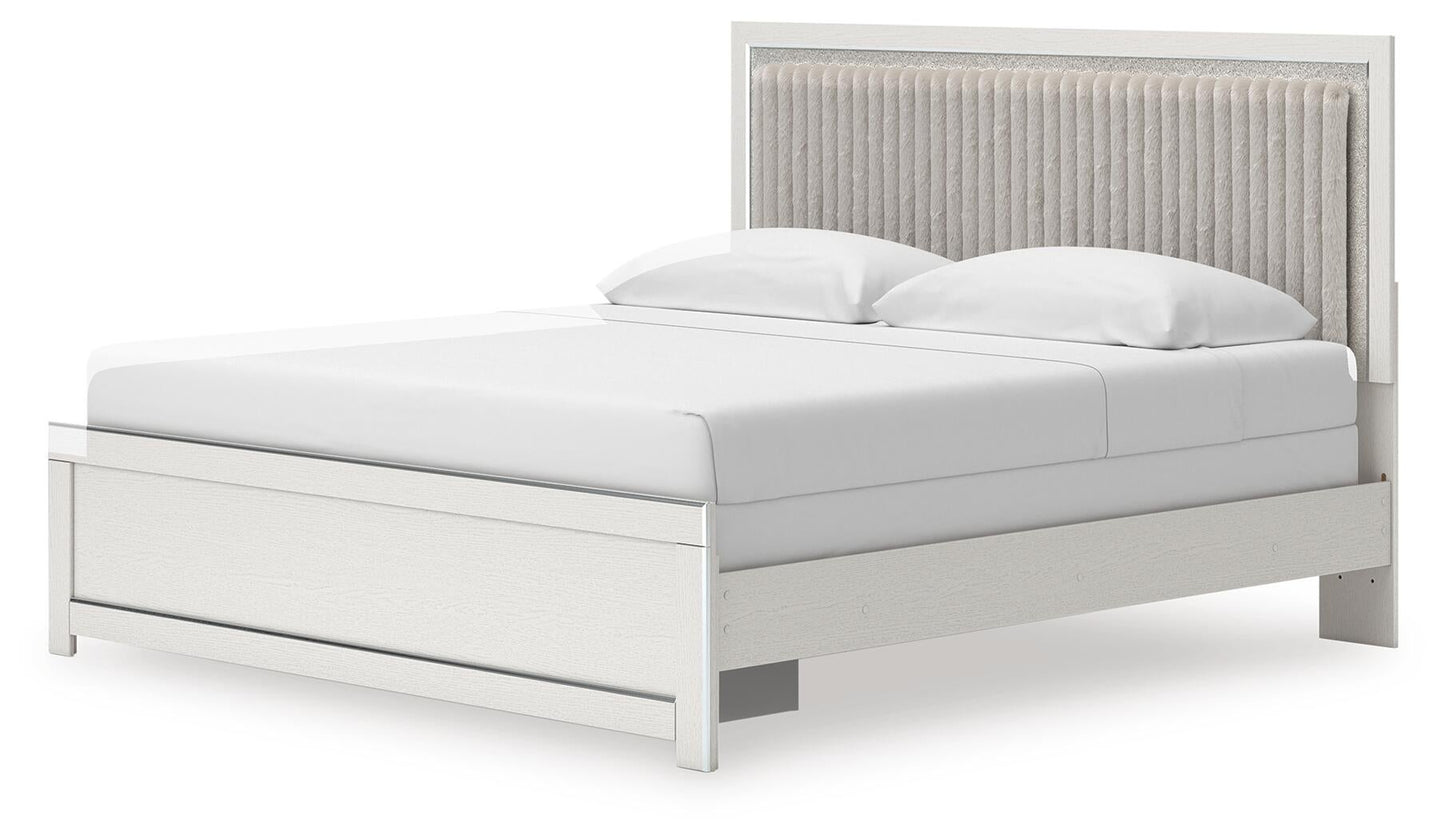Birmonton King Upholstered Panel Bed, Dresser and Mirror