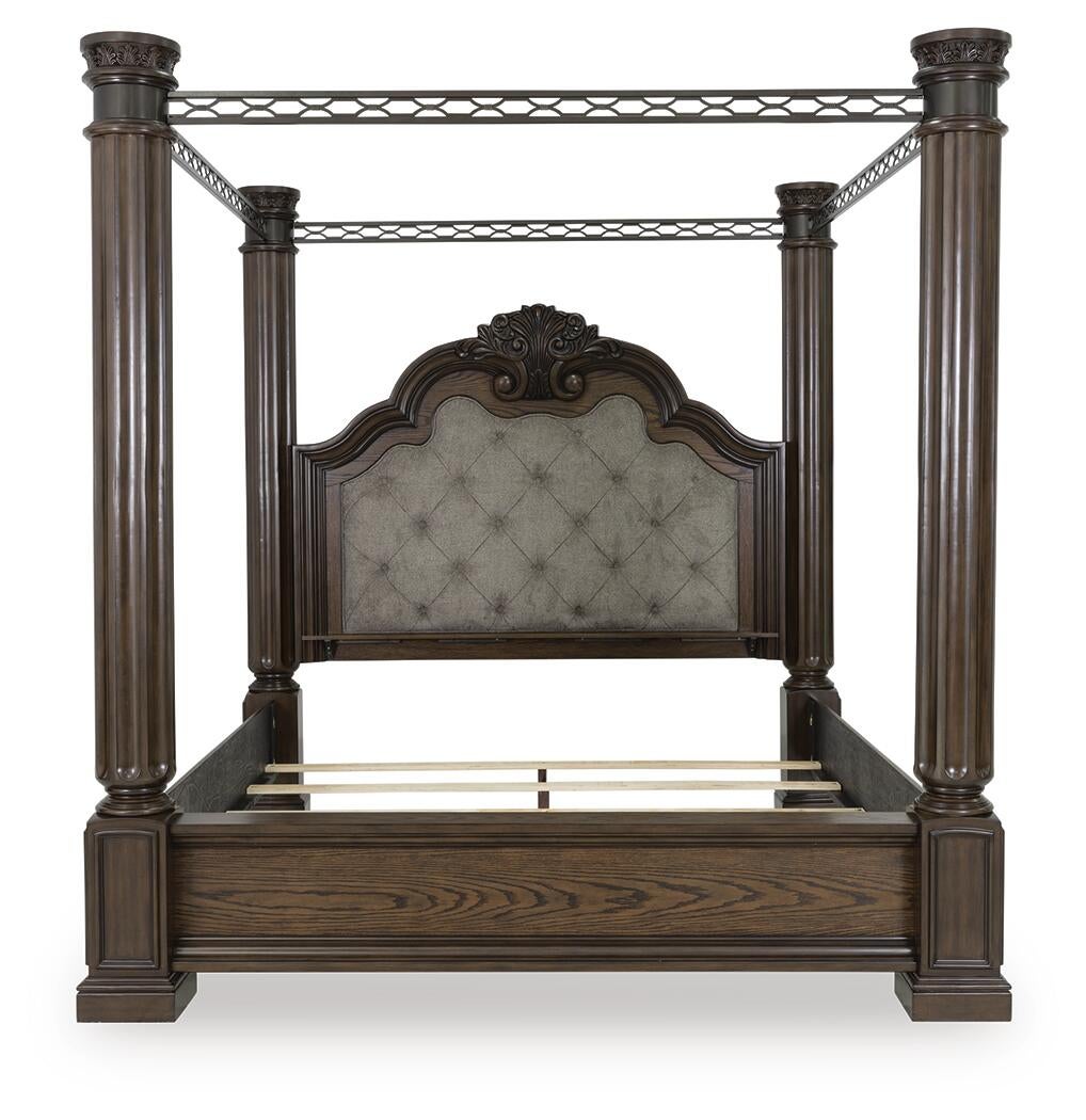 Maylee California King Canopy Bed, Dresser, Mirror and Nightstand