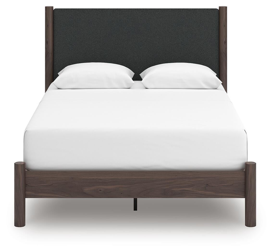 Cadmori Queen Upholstered Panel Platform Bed, Dresser, Mirror and Nightstand