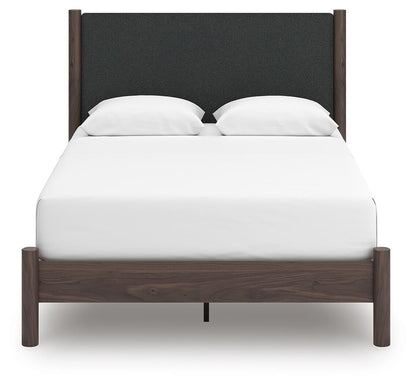 Cadmori Queen Upholstered Panel Platform Bed, Dresser, Mirror and Nightstand