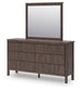 Cadmori Full Upholstered Panel Platform Bed, Dresser and Mirror