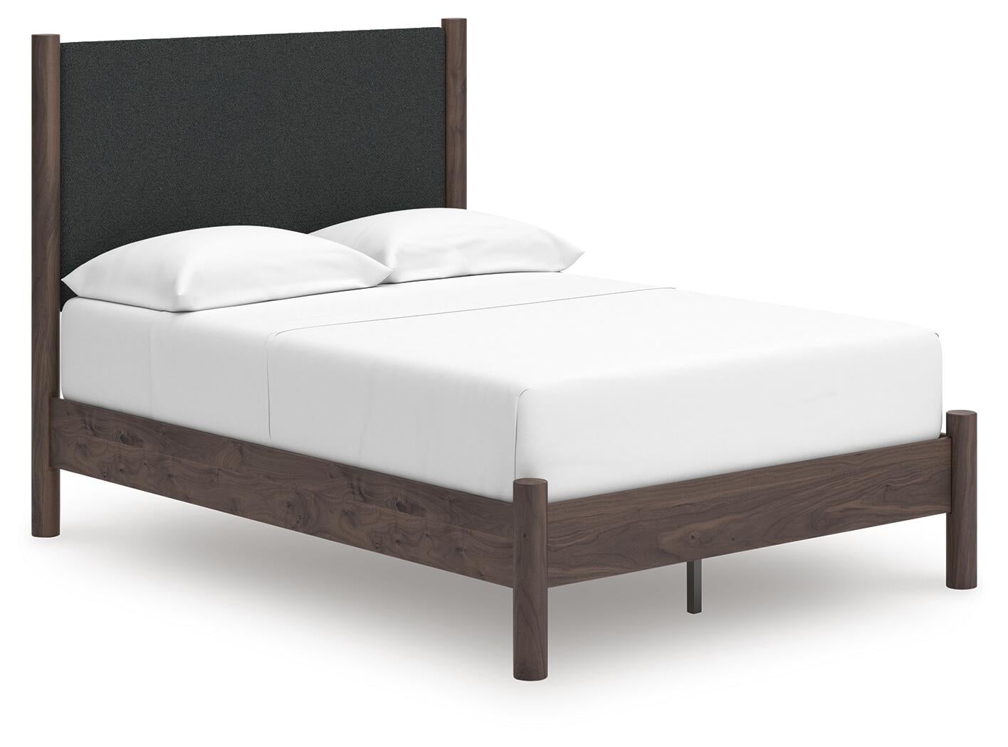 Cadmori Full Upholstered Panel Platform Bed, Dresser and Mirror