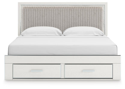 Birmonton King Upholstered Panel Platform Storage Bed, Dresser and Mirror