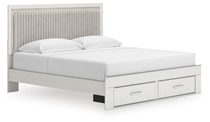 Birmonton King Upholstered Panel Platform Storage Bed, Dresser and Mirror