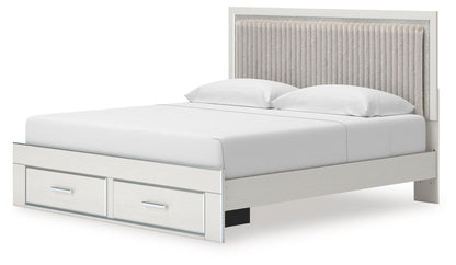Birmonton King Upholstered Panel Platform Storage Bed, Dresser and Mirror