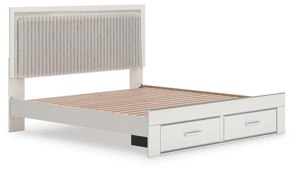 Birmonton King Upholstered Panel Platform Storage Bed, Dresser and Mirror