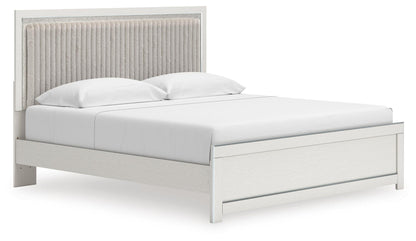 Birmonton King Upholstered Panel Platform Bed, Dresser, Mirror and Nightstand