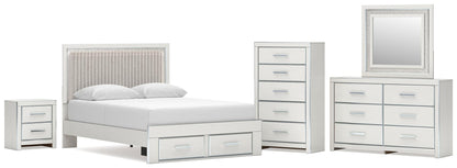 Birmonton Queen Upholstered Panel Platform Storage Bed, Dresser, Mirror, Chest and Nightstand