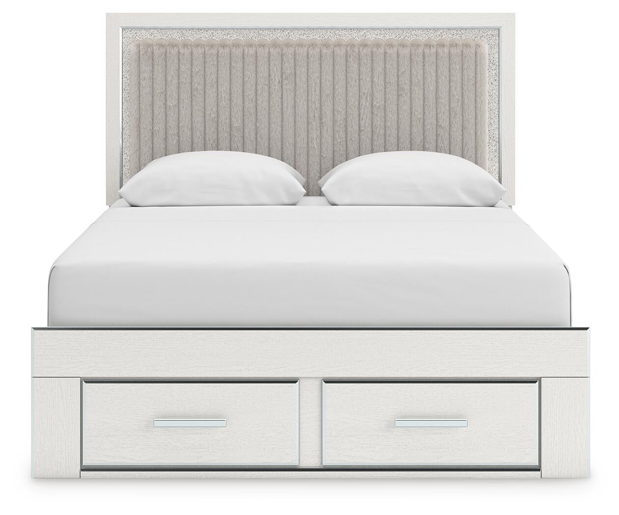 Birmonton Queen Upholstered Panel Platform Storage Bed, Dresser, Mirror, Chest and Nightstand