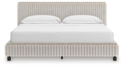 Birmonton California King Upholstered Bed, Dresser, Mirror and Nightstand