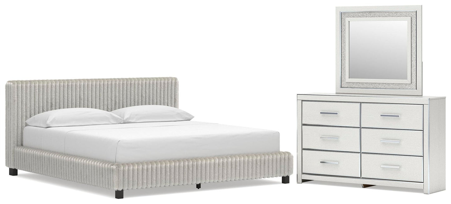 Birmonton California King Upholstered Bed, Dresser and Mirror
