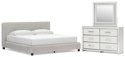 Birmonton King Upholstered Bed, Dresser and Mirror