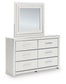 Birmonton King Upholstered Bed, Dresser and Mirror