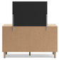 Cielden California King Upholstered Bed with Roll Slats, Dresser and Mirror