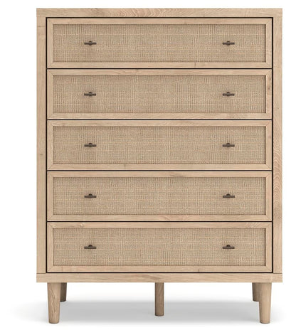 Cielden Queen Upholstered Bed with Roll Slats, Dresser, Mirror, Chest and Nightstand