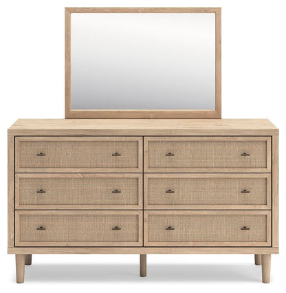 Cielden Queen Upholstered Bed with Roll Slats, Dresser, Mirror, Chest and Nightstand